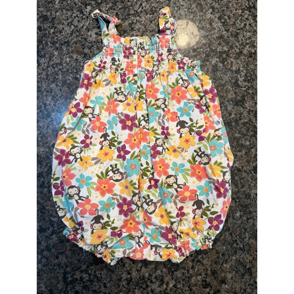 Gymboree Baby Girl Monkey Floral Bubble Romper 18-24 Months Cotton Sunsuit